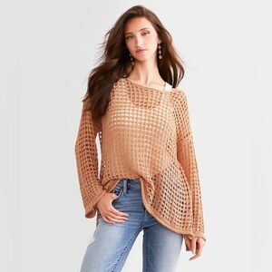 POL Women's Tape Yarn Sweater in Orange Sz: S